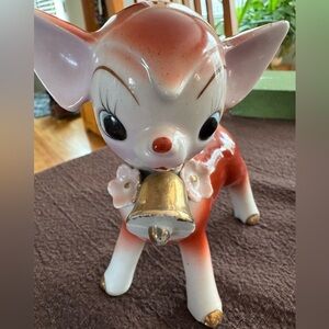 Vintage Ceramic Deer‎ Figurine Bell 1950 Japan Mid-Century hand painted